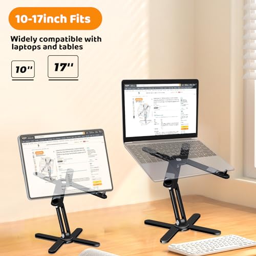 Moallia Laptop Stand with 360 Rotating Base, Computer Notebook Laptop Riser Metal Holder for Desk Collaborative Work, Fully Foldable for Easy Storage, Fits All MacBook, Laptops up to 16 inches, Black