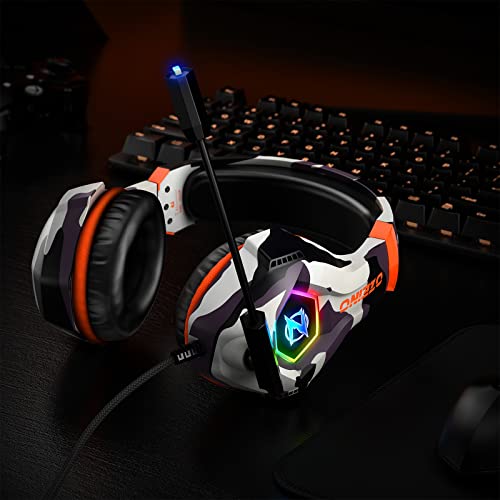 Ozeino Gaming Headset for Ps5, Ps4, PC with 7.1 Surround Sound, Gaming Headphones with Noise Cancelling Flexible Mic RGB Light Memory Earmuffs for Xbox Series X/S, PC, Mac, Laptop, Phone