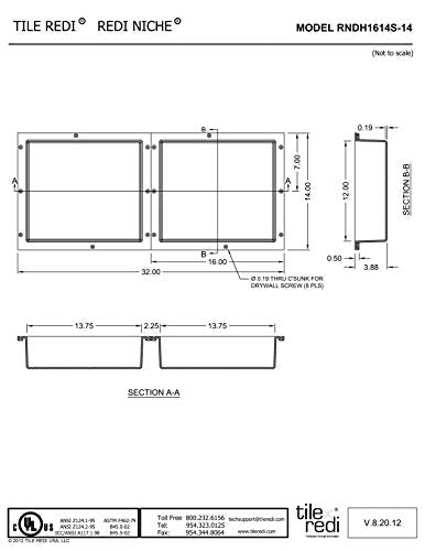 Tile Redi USA RNDH1614S-14 Niche Double Recessed Shower Shelf, Two Shelves, 14" H X 32" W, Black