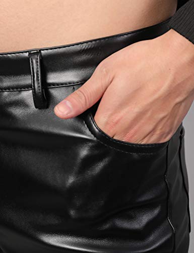Yeokou Mens Business Casual High Waist Straight Leg PU Faux Leather Biker Pants（Black(Skinny Leg)-30）