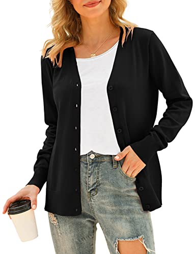 VIISHOW Women Long Sleeve Button Down V Neck Lightweight Basic Knit Sweater Cardigan, Plaid Red, Medium
