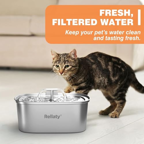Cat Water Fountain Stainless Steel: 108oz/3.2L Automatic Pet Water Fountain Dog Water Dispenser with Water Level Window - for Cats Inside