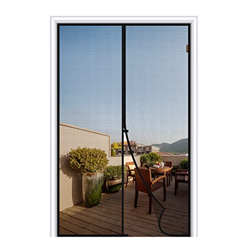 MAGZO Magnetic Screen Door Fit Door Size 40 x 96 Inch, Screen Size 42" x 97" Fiberglass Door Mesh with Full Frame Hook&Loop Heavy Duty-Black