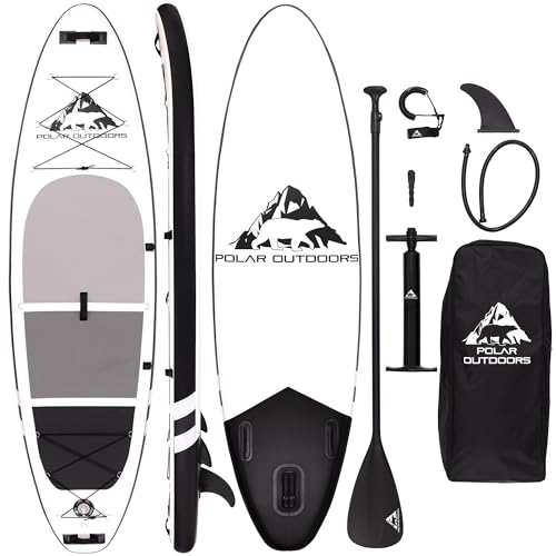 Polar Outdoors by Roc Inflatable Stand Up Paddle Board with Premium SUP Paddle Board Accessories, Wide Stable Design, Non-Slip Comfort Deck for Youth & Adults. (Mist W/Kayak Paddle)