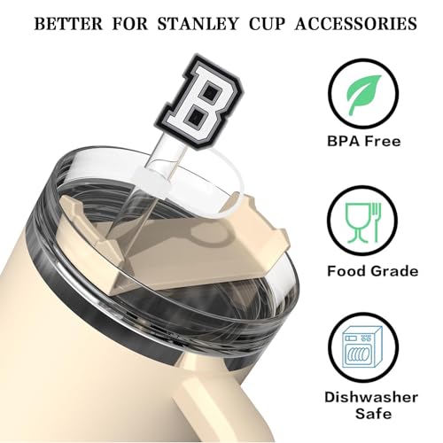 Silicone Straw Cover Cap, Letter Charm Accessories, Straw Toppers 10mm for Stanley (3PCS Caps+ 3PCS Letter U Charms)