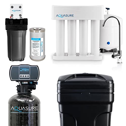 Aquasure Whole House Water Filtration Bundle w/Water Softener, 75 GPD RO System & Dual Purpose Sediment/GAC Pre-Filter (32,000 Grains)