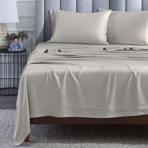 Superior Modal from Beechwood 400 Thread Count Bed Sheet Set, 1 Elastic Deep Pocket Fitted Sheet, 1 Flat Sheet, 1 Pillowcase, Silky Soft Cool Bedding Essentials, Sateen Weave, Twin XL, Grey