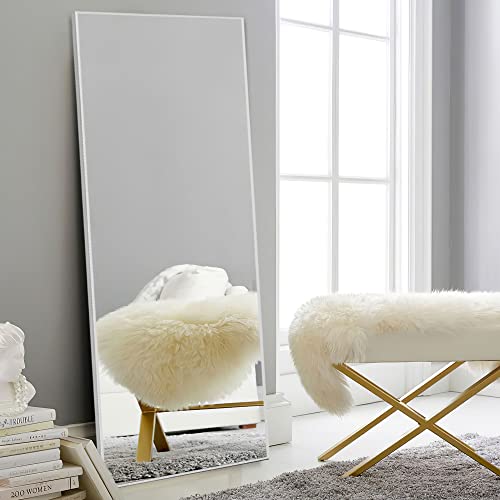 NeuType Full Length Mirror, 64" x 21" Aluminum Alloy Frame Floor Mirror with Stand, Large Bedroom Mirror, Free Standing or Wall Mounted or Leaning Against Wall, Silver