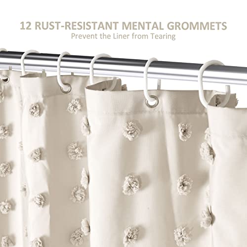 Siiluminisoy Small Stall Boho Shower Curtain Woven Fabric Cute Beige Shower Curtain, 36 x 72 Tufted Pleat Floral Textured Modern Farmhouse Minimalist Shower Curtain Set with Hooks for Bathroom