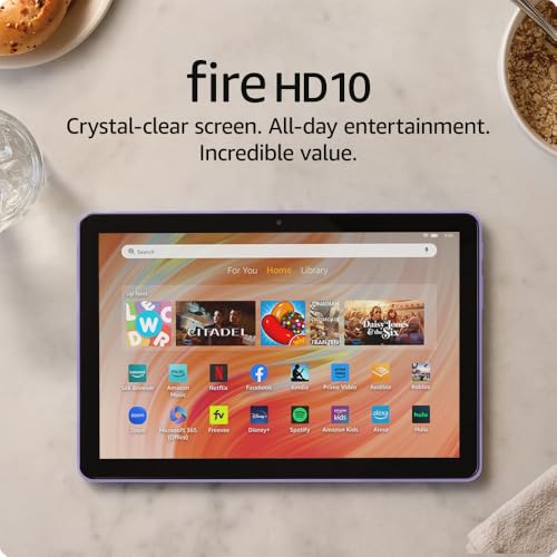 Amazon Fire HD 10 tablet (newest model) built for relaxation, 10.1" vibrant Full HD screen, octa-core processor, 3 GB RAM, 32 GB, Lilac