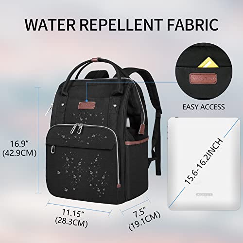 VANKEAN Laptop Backpack for Women Men 15.6-16.2 Inch Stylish Computer Work Backpack, Waterproof College Casual Daypack Business Travel Backpacks with USB Port & RFID Blocking, Black