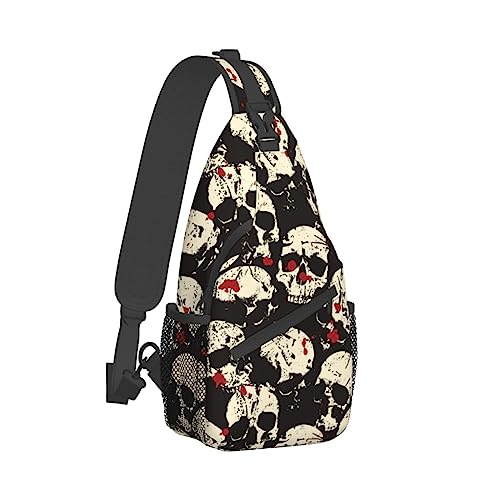 VOOHDDY Blood Skull Horror Sling Bag For Men Women Travel Hiking Backpack Crossbody Shoulder Chest Bags Casual Daypack Sport