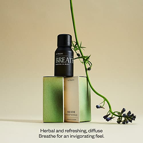 Vitruvi Breathe Minty and Cooling Essential Oil Blend with Peppermint, Cajeput, Eucalyptus, and Tea Tree Oil (0.5 Fl oz)