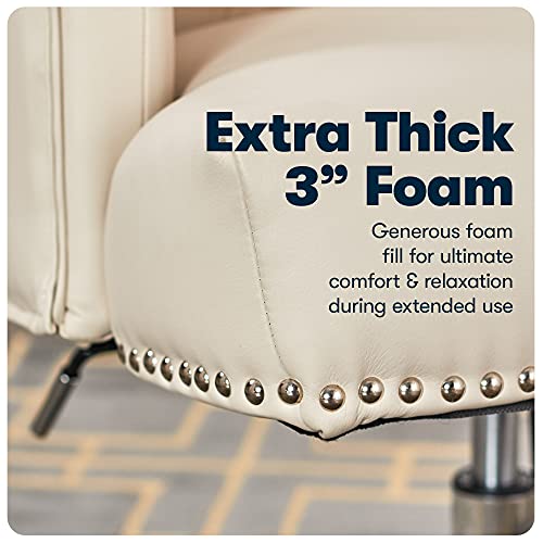 Serta Leighton Home Office Chair with Memory Foam, Height-Adjustable Desk Accent Chair with Chrome-Finished Stainless-Steel Base, Bonded Leather, Cream White