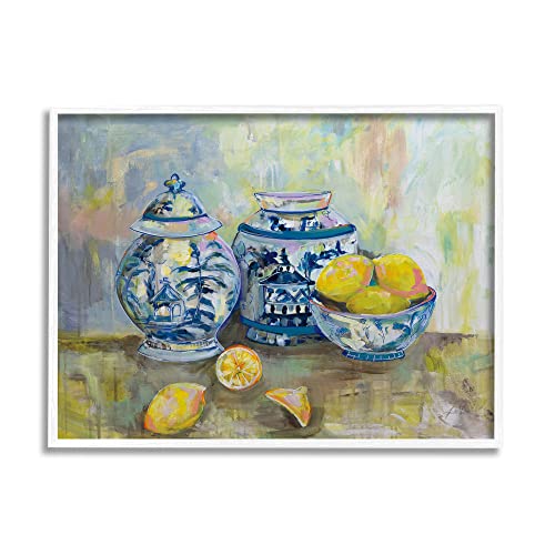 Stupell Industries Lemons and Pottery Yellow Blue Classical Painting, Black Framed, 11x14