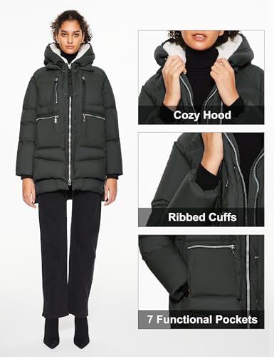 Orolay Women's Winter Puffer Jacket - Fleece Lined Hooded Down Coat Casual Overcoat with Pockets Black X-Small