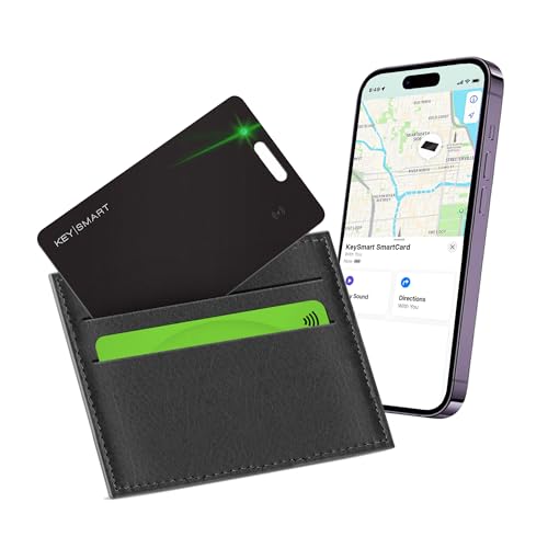 KeySmart SmartCard Wallet Tracker Card, Compatible with Apple Find My App, Rechargeable Thin GPS Item Finder for Luggage Tag, Purse, Passport, Slim Smart Bluetooth Tracking with Key Chain Hole