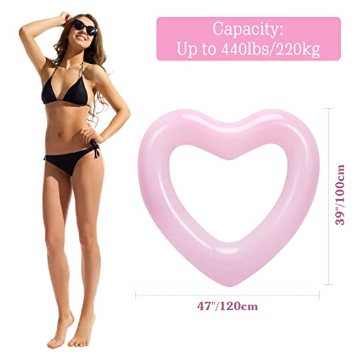 HeySplash Pool Floats, Adult Size Heart Inflatable Pool Floatie for Bachelorette Party, Swim Tube Rings, River Lake Beach Floaty, Wedding Bride Decoration, Fun Toy Raft Lounge for Kids, Pink