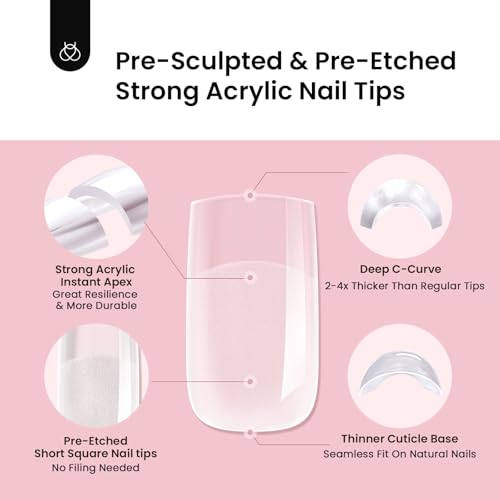 Beetles Tipex Instant Apex Nail Tips,120Pcs Pre-building Pre-Etched Gel Nail Tips Long Coffin Thicker Acrylic Nails Strong Full Cover False Nail Extension Building Gel Press-on Nails for Flat Nails