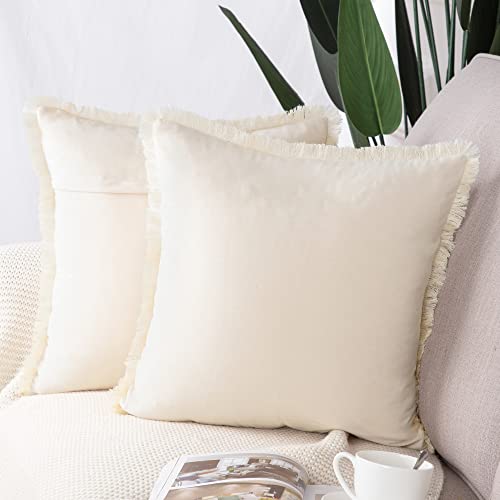 MADIZZ Set of 2 Suede Throw Pillow Covers with Fringe Tassels 26x26 Inch Light Green Soft Decorative Cushion Cover for Sofa Bedroom Pillow Shell