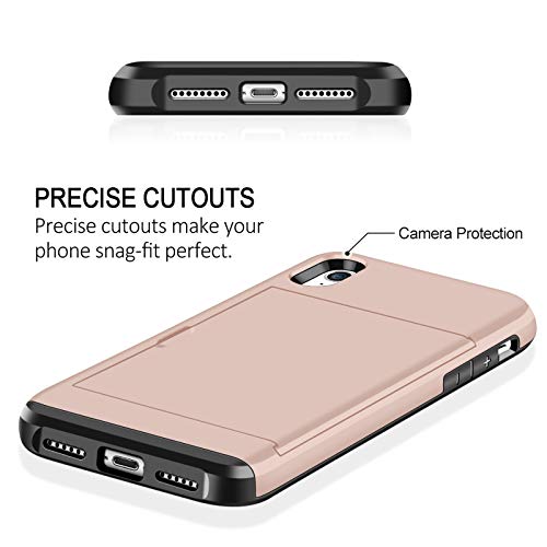 SAMONPOW Wallet Case for iPhone XR Case with Card Holder Protective Case Dual Layer Shockproof Hard PC Soft Hybrid Rubber Anti Scratch Case for iPhone XR 6.1 inch Light Pink