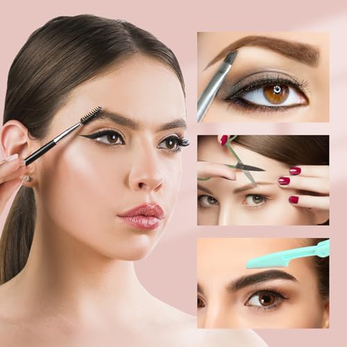 SWEET VIEW 7pcs Eyebrow Tweezers Set for Women Precision Plucker with Brow Scissors & Razor & Spoolie for Facial, Chin,Brow, Splinter and Ingrown Hair