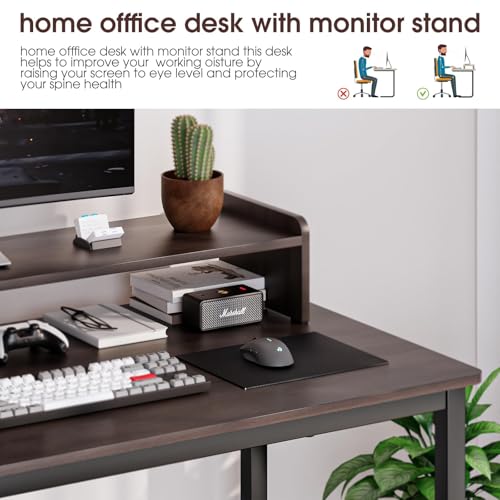WOODYNLUX Computer Desk with Shelves, 43 Inch Gaming Writing Desk, Study PC Table Workstation with Storage for Home Office, Living Room, Bedroom, Metal Frame, Carbon Black