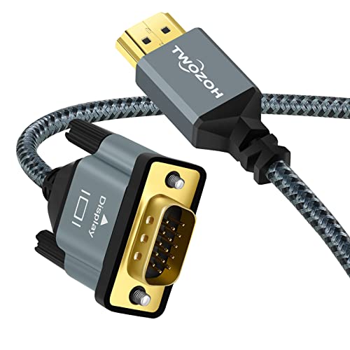 Twozoh HDMI to VGA Cable 3.3FT. Aluminum Alloy Shell Nylon Braided & Gold-Plated Support 1080P/60HZ
