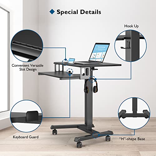 BONTEC Mobile Standing Desk with Keyboard Tray, Mobile Podium, Computer Workstation Up to 33Lbs, Laptop Sit or Stand Desk on Wheels, Height Adjustable Stand Up Table for Living Room, Bedroom, Office