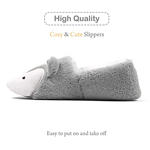 Caramella Bubble Womens Fox Fleece Animal Cozy House Slippers Indoor Outdoor Christmas Slippers for Women Grey 3-4