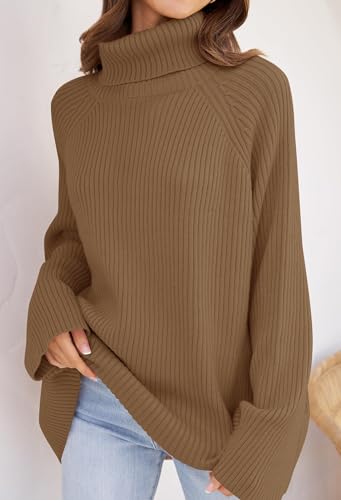 ZESICA Women's 2024 Winter Sweaters Oversized Turtleneck Long Sleeve Chunky Knitted Pullover Sweater Jumper Tops,Turquoise,Medium