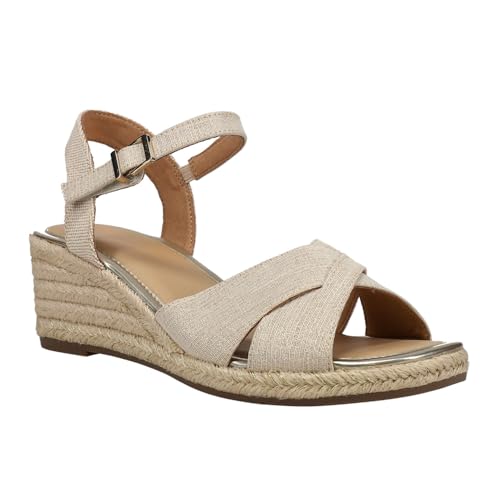 Easy Spirit Women's Shandra2 Espadrille Wedge Sandal, Gold, 9