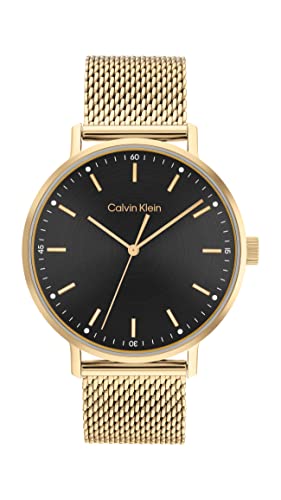 Calvin Klein Men's Quartz Ionic Gold Plated Steel and Mesh Bracelet Watch, Color: Gold Plated (Model: 25200049)