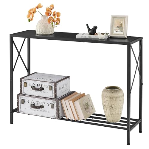 Tajsoon Console Table, 2-Tier Entryway Table，41.8”L Narrow Sofa Table with Shelves, Entrance Table for Hallway, Entryway, Living Room, Foyer, Corridor, Office, Black