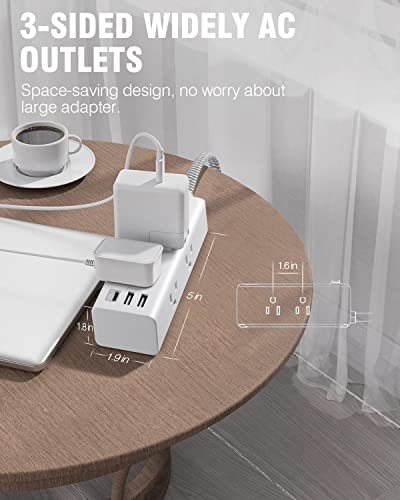 Power Strip Surge Protector - 6 Widely Outlets with 3 USB Ports(1 USB C), 3 Sided Outlet Extender, Flat Plug Extension Cord, Wall Mount Small Power Strip for Home Office Travel College Dorm Room