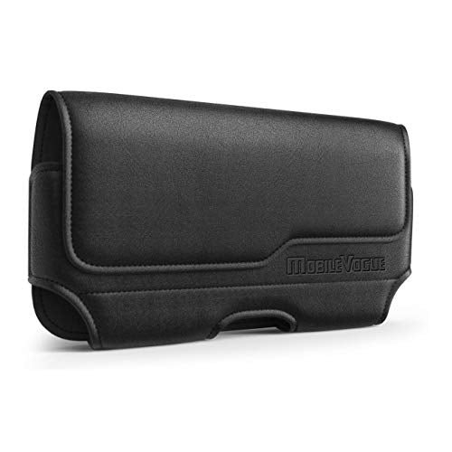Mobile Vogue by Reiko Premium Eco-Friendly Leather Phone Pouch Belt Clip Holster Compatible with iPhone/Galaxy/Stylo/Android Phone with Protective Case on (Black-MV115, 5.8 x 3.2 x 0.7 in)