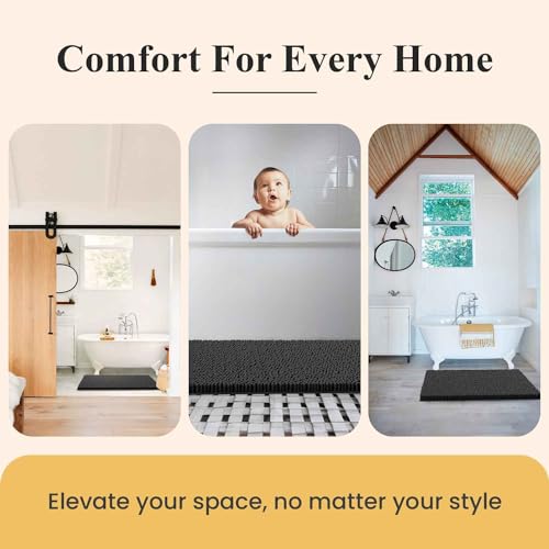 MAYSHINE Plush Shaggy Chenille Bath Mat | Extra Soft, Super Absorbent, Non-Slip Bathroom Rug | Fluffy Microfiber, Area Rug Sets for Bathroom Floor, Kitchen, Living Room | 24"x17" | White