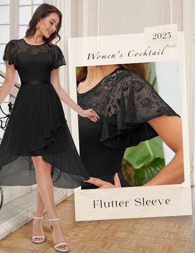 Wedtrend Women's Formal Dress Ruffle Cocktail Party Dress Flutter Sleeve Fall Wedding Guest Dress WT0303PeacockGreen2XL