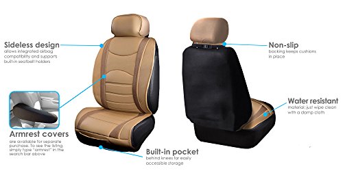 FH Group Front Set Faux Leather Car Seat Cushions for Low Back Seat, Universal Fit, Airbag Compatible Seat Cover for SUV, Sedan, Beige Tan