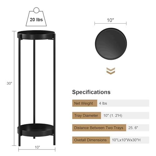 Fashionoda 30" Plant Stand, 2 Tier Metal Flower Plants Holder with 2 Removable Display for Indoor or Outdoor,Pot Plant Planter Display(30 X 10in,Black)