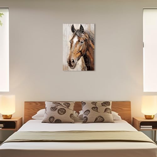 QIXIANG Horse Picture Wall Art Large Brown Horse Canvas Painting Prints Farmhouse Artwork for Living Room Office Bedroom Framed (12.00" x 18.00", Brown Horse)