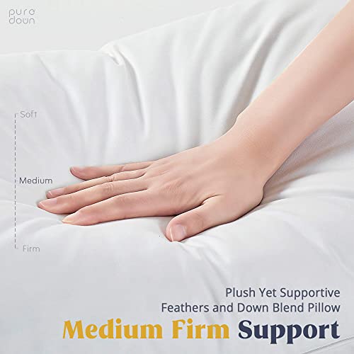 puredown® Goose Feathers and Down White Pillows with 100% Cotton Cover, Bed Sleeping Hotel Collection Pillows Set of 2, Standard Size