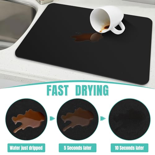 WISELIFE Coffee Mat Super Absorbent Dish Drying Mat Coffee Bar Accessories Match with Coffee Maker Coffee Machine Coffee Pot Large Drying Mats for Kitchen Counter 12" W x 19" L, Black