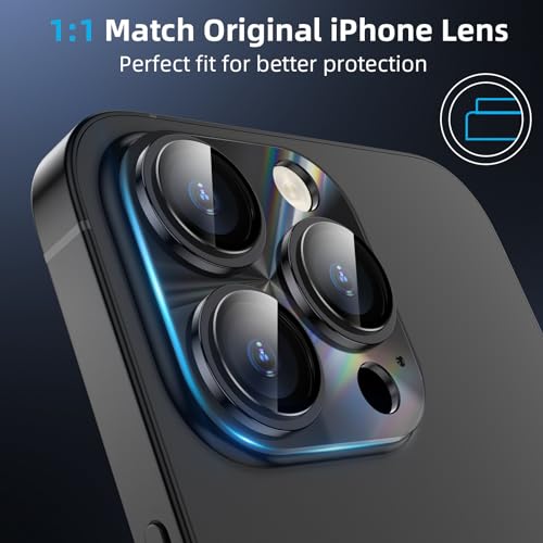 YWXTW Camera Lens Protector for iPhone 15 Pro Max/iPhone 15 Pro, [Lithography Laser Gradient] [5X Strengthen] Tempered Glass Screen Protector Metal Ring Back Camera Lens Cover (Silver Titanium)