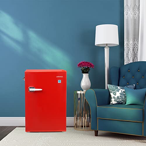 Upstreman CR-25 2.5 Cu.ft Retro Compact Refrigerator, Mini Fridge with Freezer, Adjustable Thermostat, Side Bottle Opener, Small Fridge for Office, Bedroom, Dorm, Bar, Red