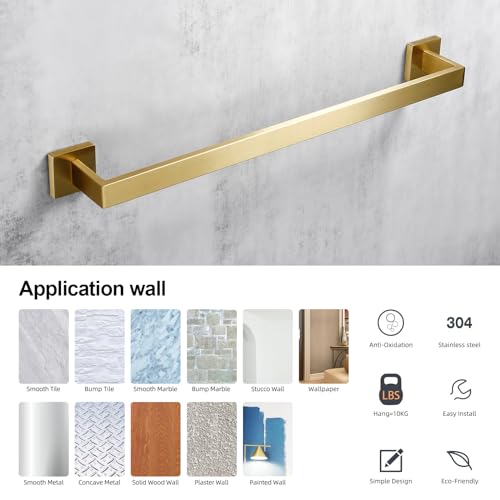 Bagnolux 22 Inch Gold Bathroom Accessories, Gold Towel Rack for Bathroom Wall Mounted Towel Bar, Heavy Duty Modern Brushed Gold Bathroom Towel Holder Wall Single Towel Rod, Brushed Old Gold