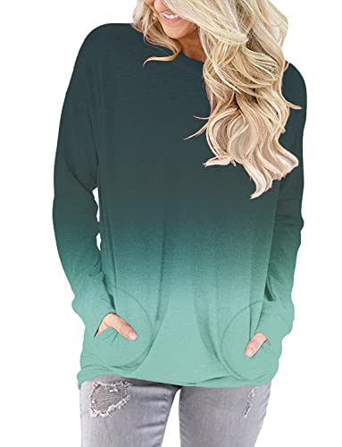 ONLYSHE Long Sleeve Tops for Women Tunic Shirts Crew Neck Thumb Hole Blouses Solid Color Tees Tops with Leggings,Green,X-Large