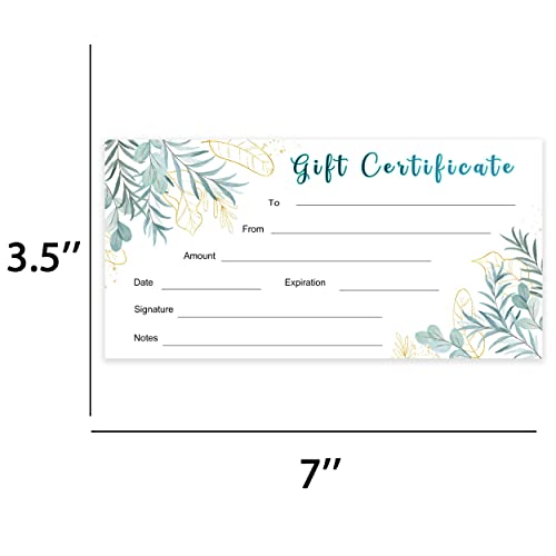 QZCYU Golden Blank Present Certificate for Business Gift Certificates for Business Birthday Marriage Salon Spa Restaurants,Double-Sided,25 Counts with Envelopes,3.5x7 inches