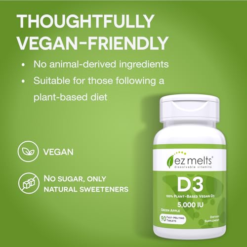 EZ Melts Dissolvable Vitamin D3 5,000 IU, Sugar-Free, 3-Month Supply