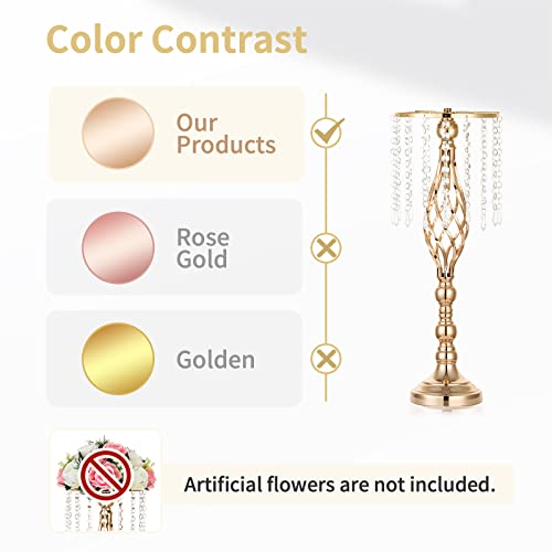 NUPTIO 2 Pcs Crystal Flower Stand Wedding Centerpieces for Tables, 21.7in/55cm Tall Elegant Metal Flower Arrangement Stand, Tabletop Metal Flower Vase for Wedding Party Dinner Event Hotel Home Decor